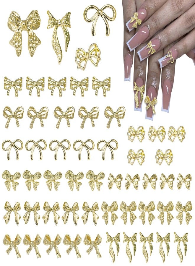 Wsimily 50pcs Metal Bow Nail Charms, Wsimily 3D Gold Bowknot Nail Art Charms Luxury Shiny Alloy Bow Tie Nail Gems DIY Manicure Nail Decoration Accessories for Women Girls - Image 1